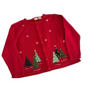 Classic Elements Women's 20-22 PLUS SIZE Christmas Trees Ugly Sweater Cardigan